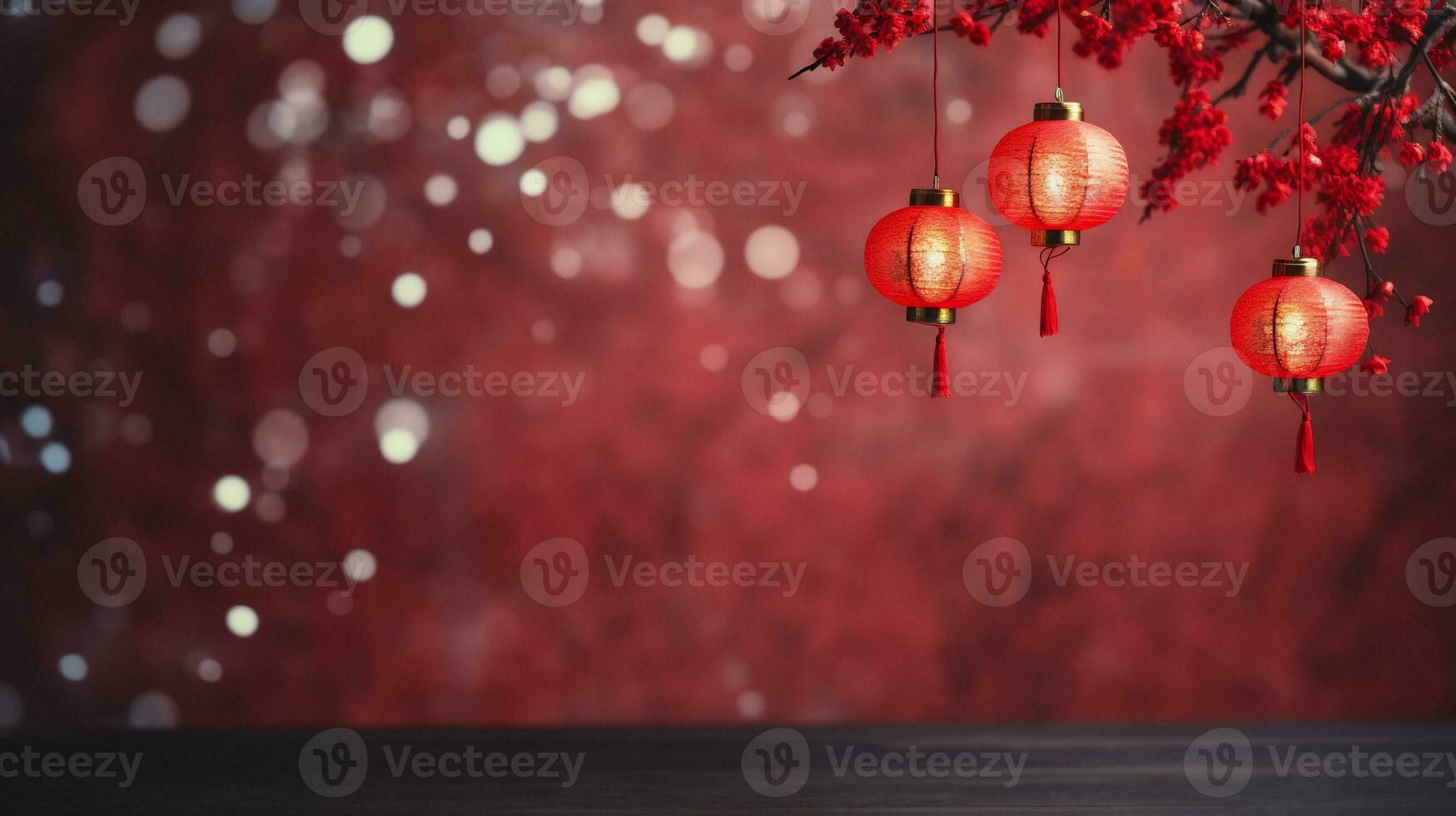 AI generated lunar new year background with hanging red latern photo