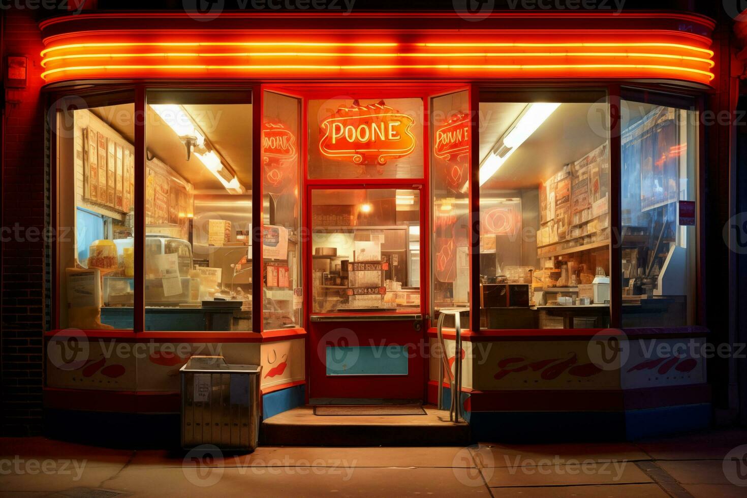 AI generated A photograph of quiet retro shop at night photo