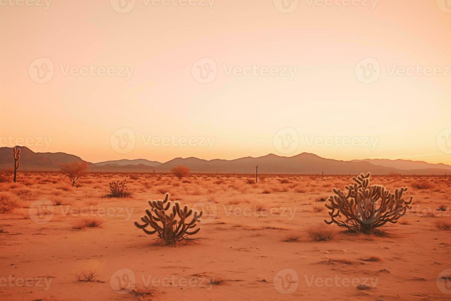 AI generated a photograph of desert at dusk photo