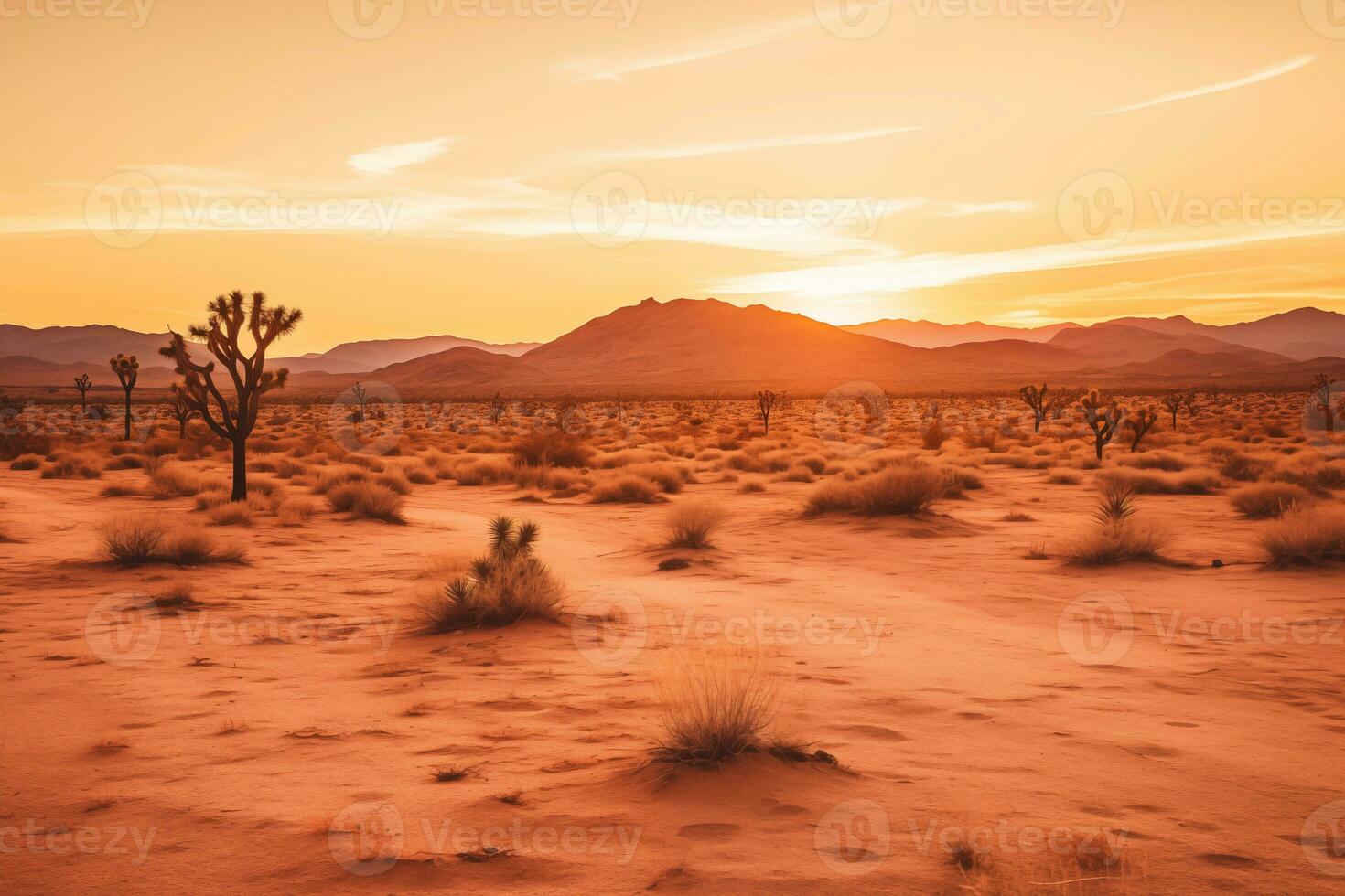 AI generated a photograph of desert at dusk photo