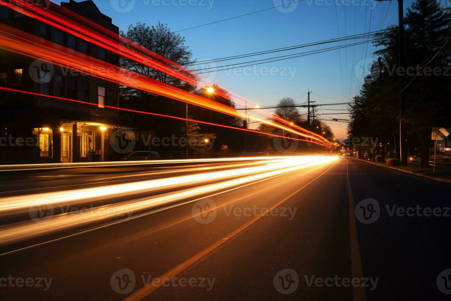 ai generado un fotografía de ligero sendero a noche foto