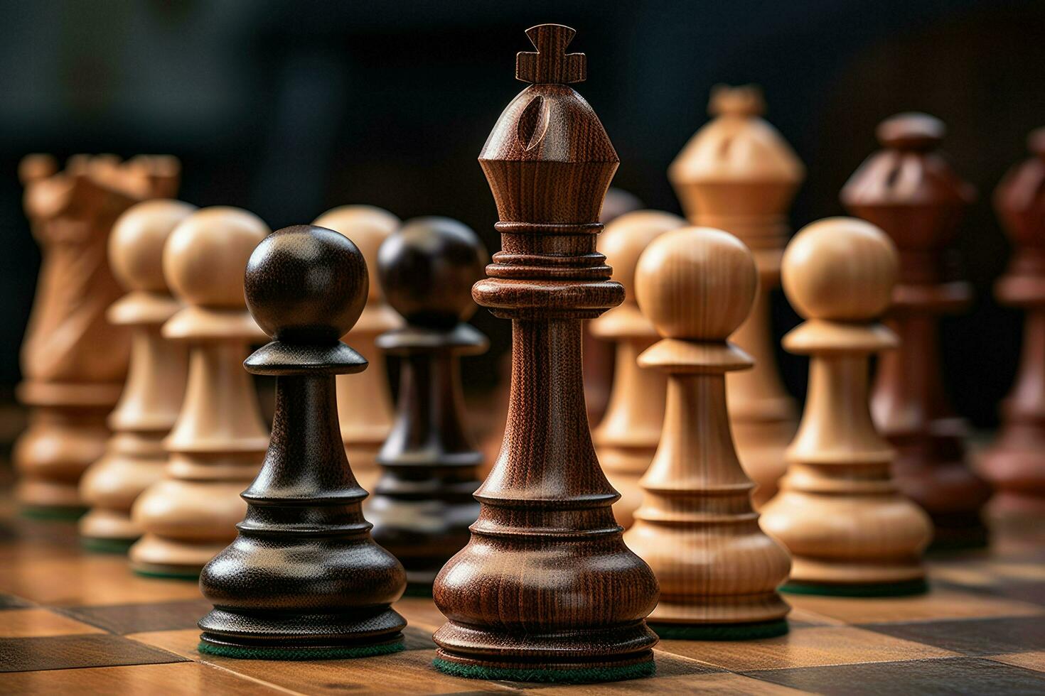AI generated Wooden chess pieces on a Salesforce close up chess Ai generated photo