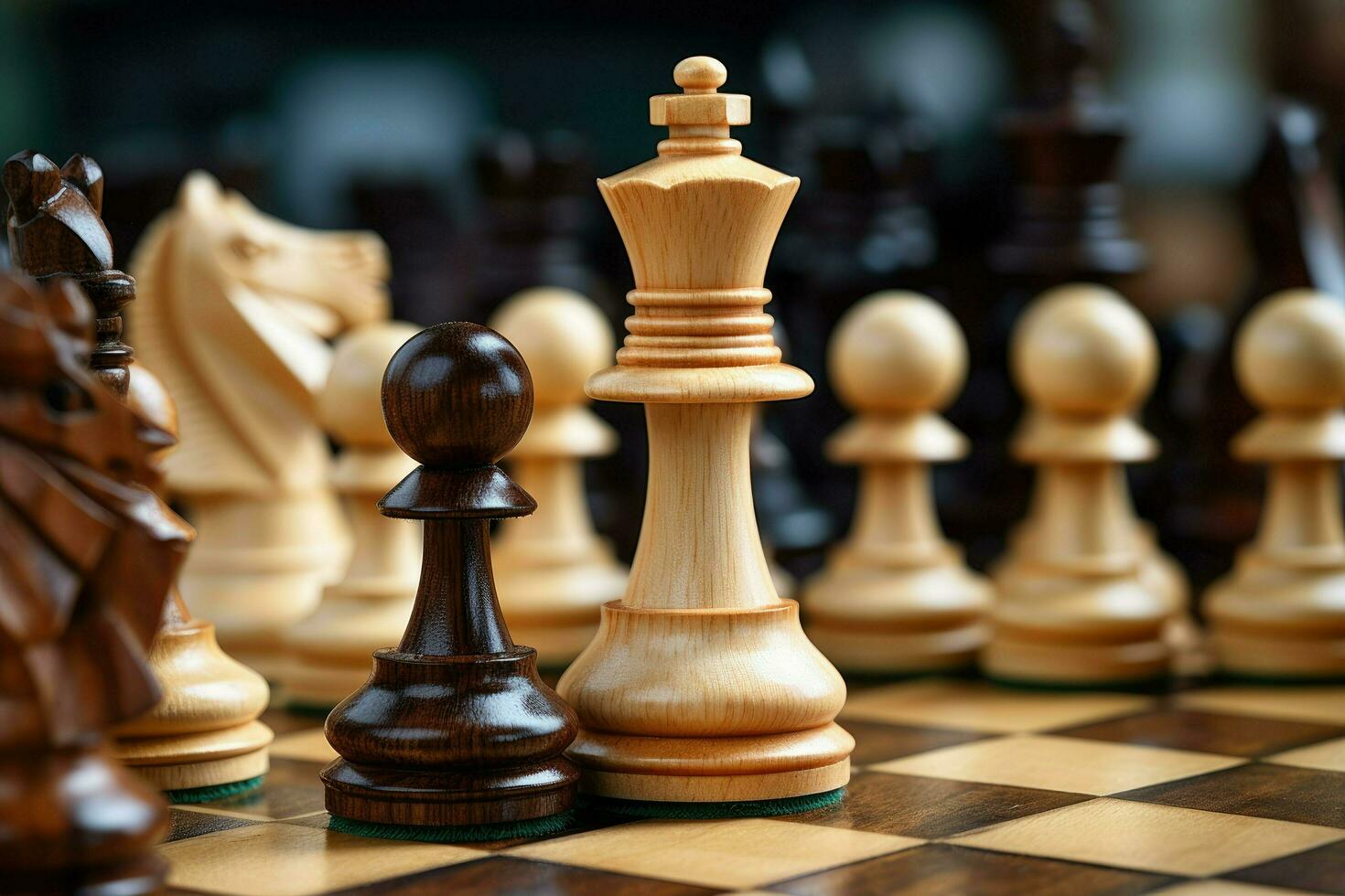AI generated Wooden chess pieces on a Salesforce close up chess Ai generated photo