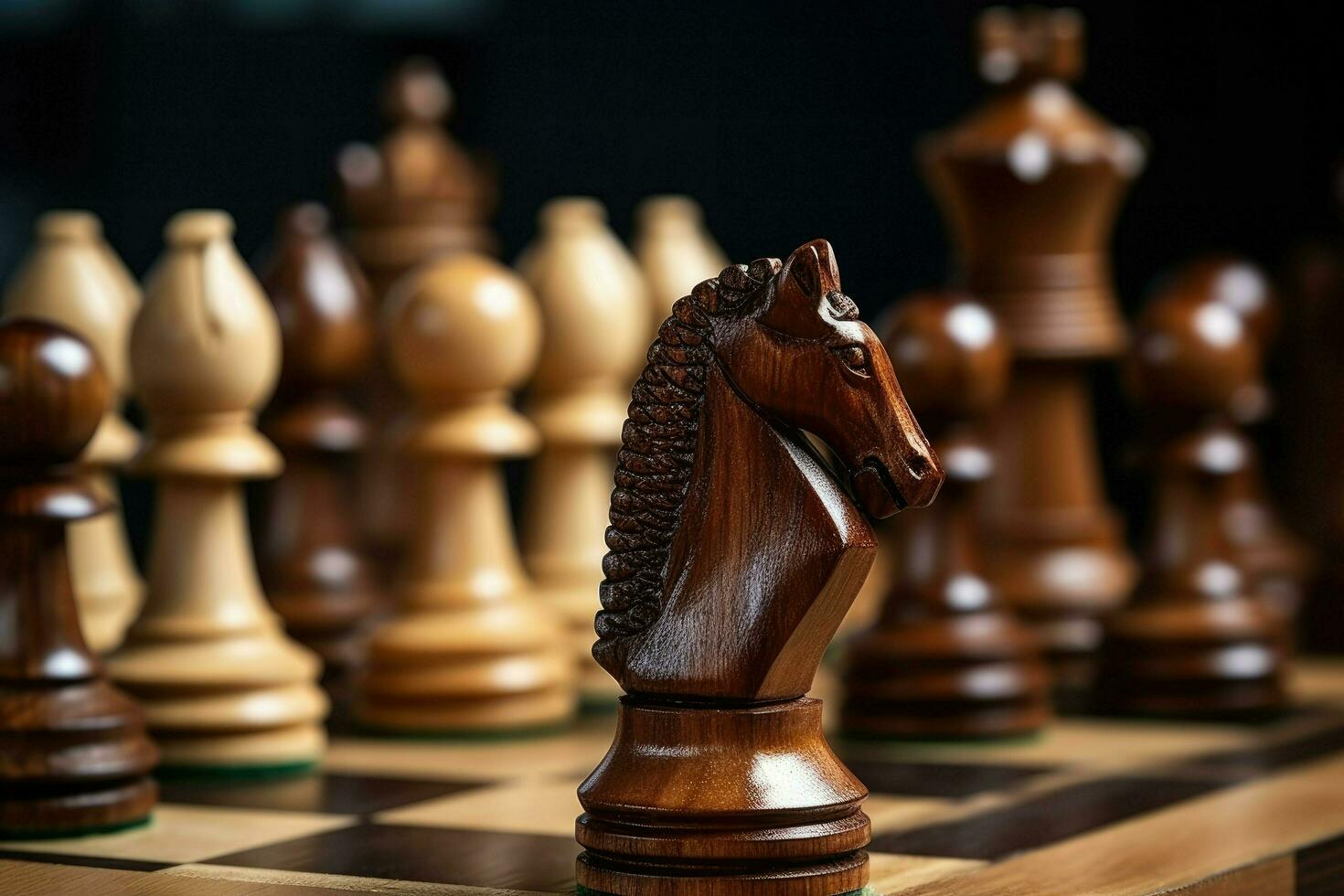 AI generated Wooden chess pieces on a Salesforce close up chess Ai generated photo