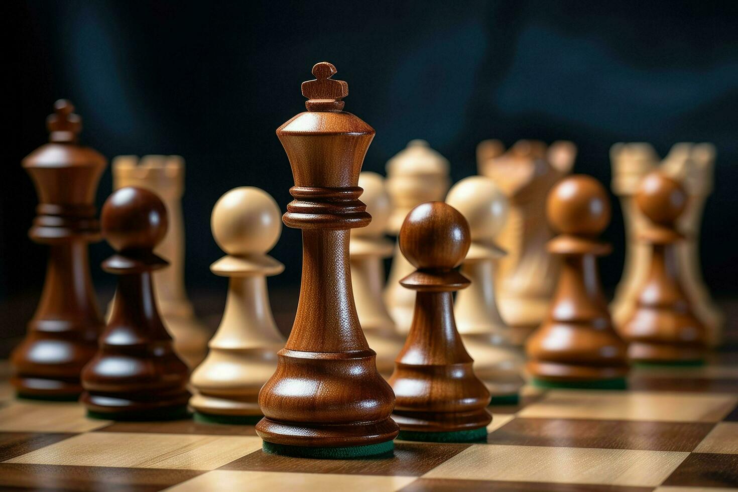 AI generated Wooden chess pieces on a Salesforce close up chess Ai generated photo