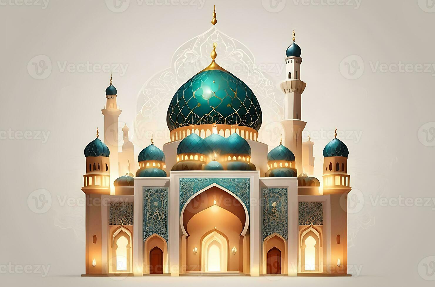 AI generated illustration of amazing architecture design of muslim mosque arabic lantern of ramadan celebration. photo