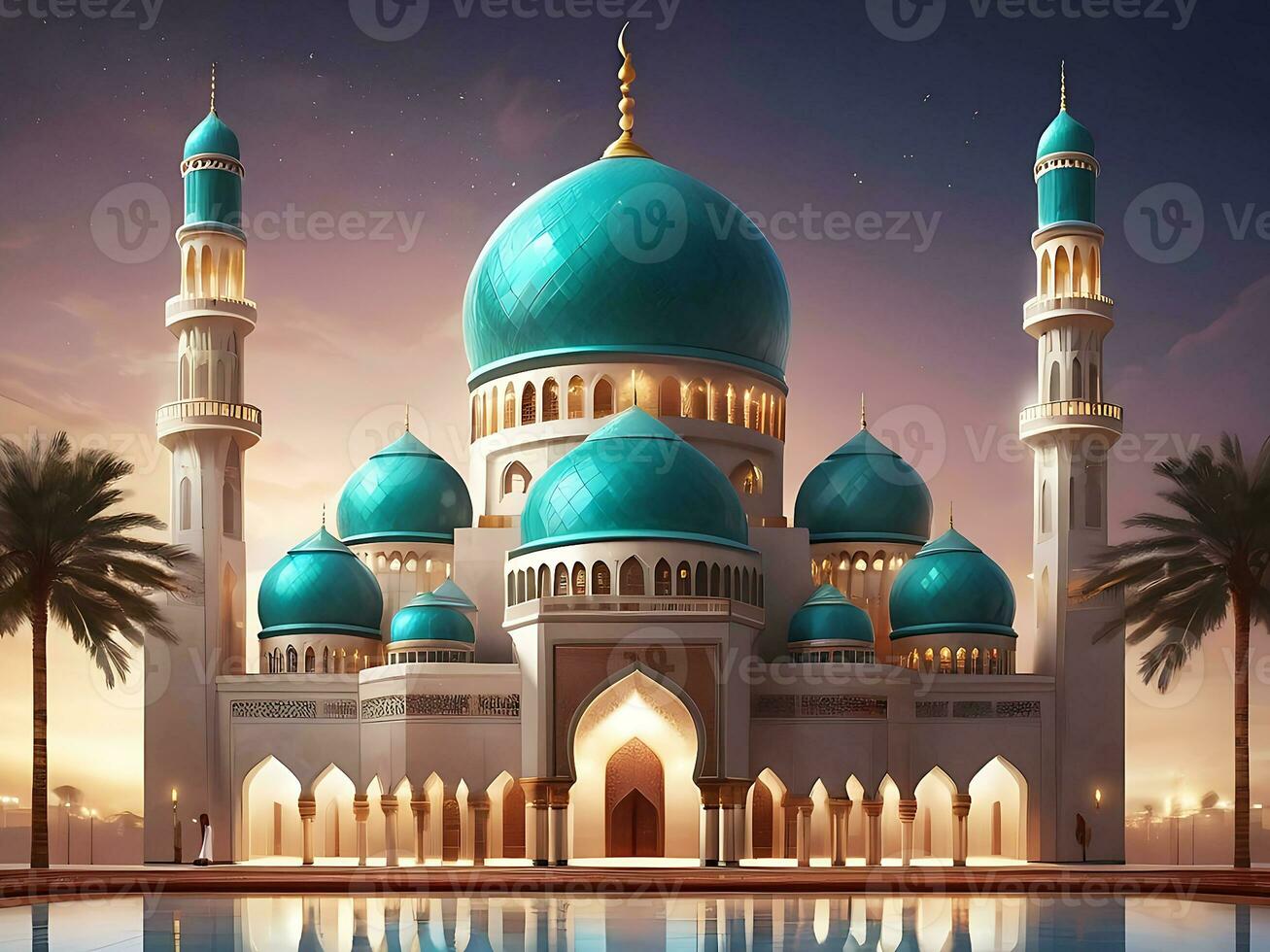 ai generado ilustración de increíble arquitectura diseño de musulmán mezquita Arábica linterna de Ramadán celebracion. foto