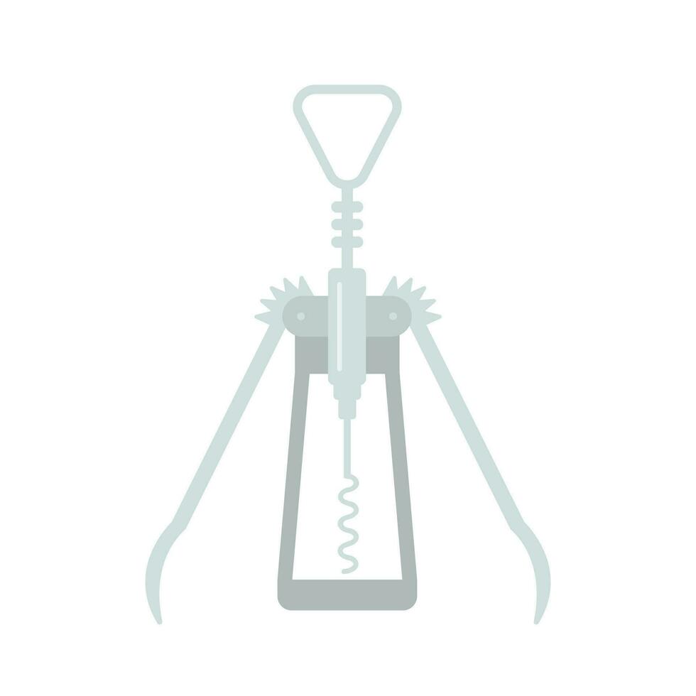 Wine corkscrew metallic vector flat style illustration