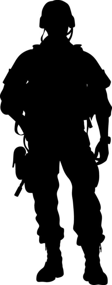 vector silhouette of a soldier in armour with a gun. AI generated illustration.