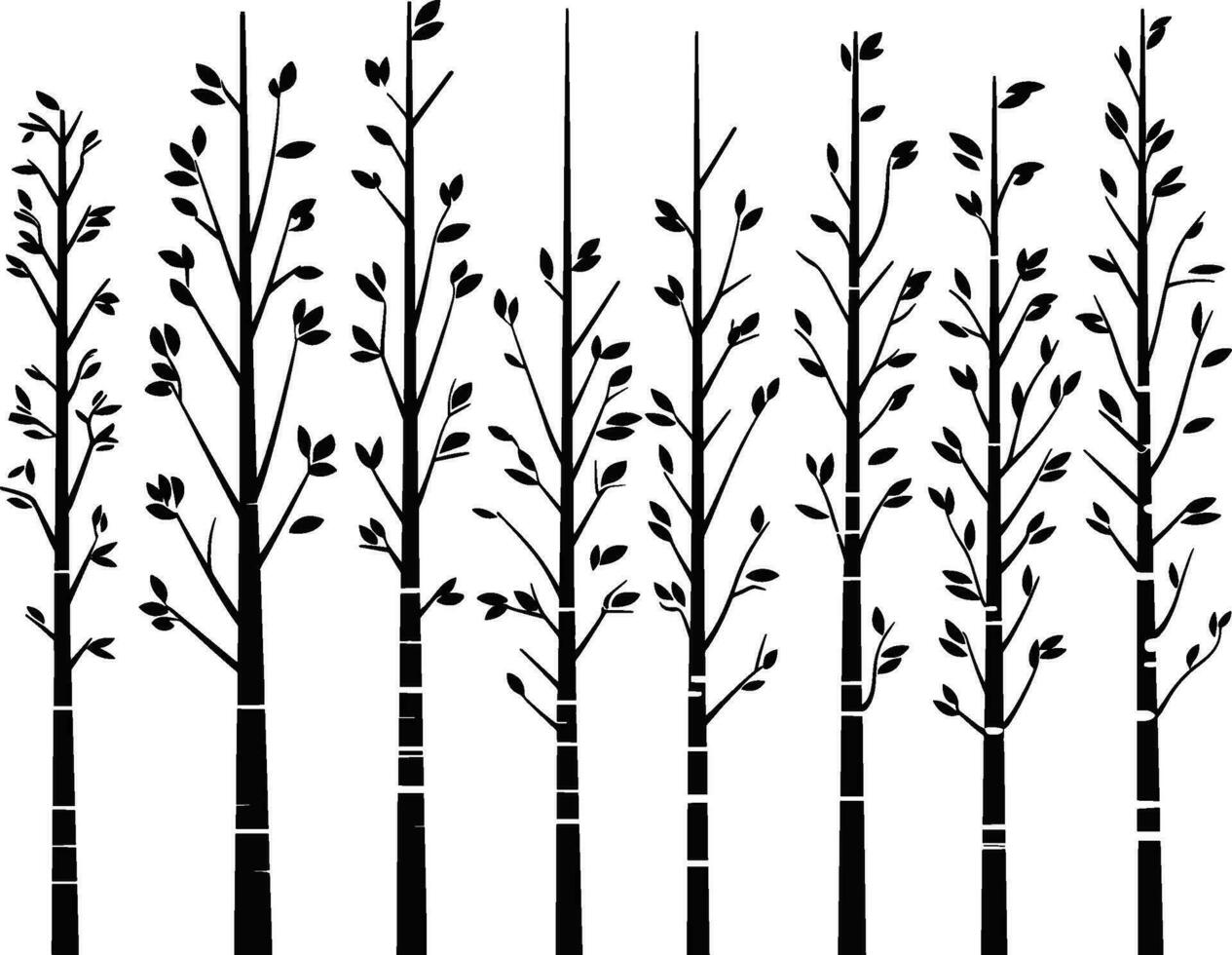 Black and White Vector Birch Tree Silhouette Background with Birds. AI generated illustration.