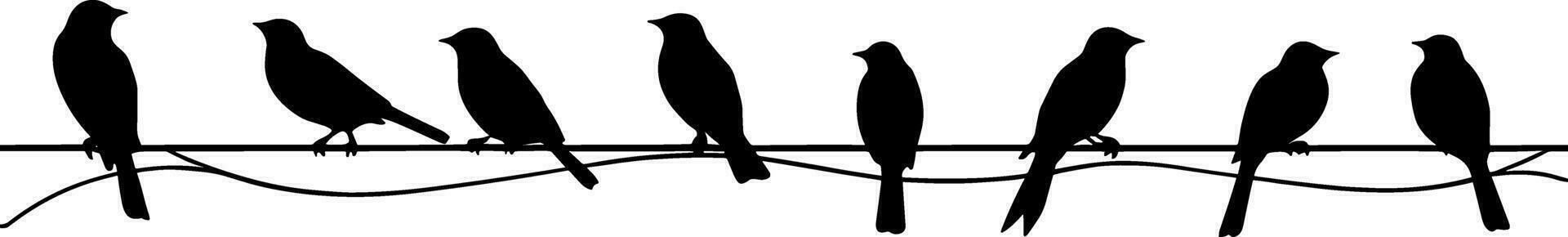 Silhouette of birds on the wires for decoration. AI generated illustration. vector