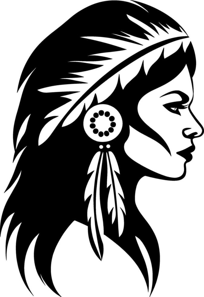 Young woman in costume of American Indian. Silhouette of beautiful Indian women. AI generated illustration. vector