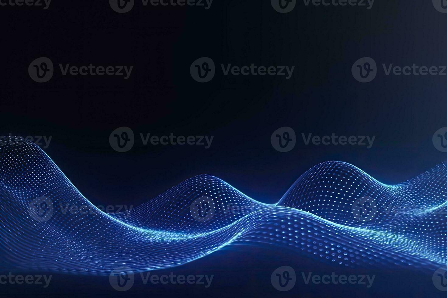 AI generated Dynamic blue particle wave. Abstract sound visualization. Digital structure of the wave flow of luminous particles. AI Generated. photo