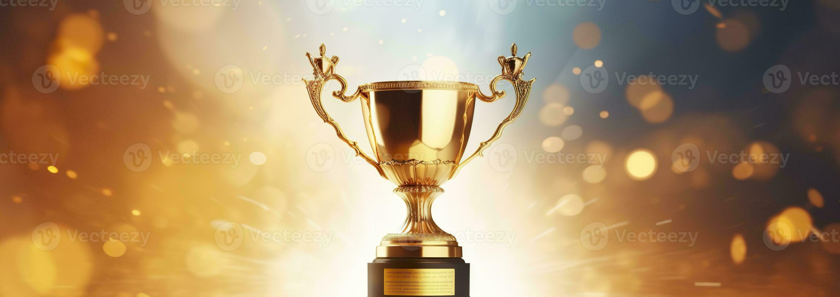 AI generated Champion golden trophy for winner background. Success and achievement concept. Generative AI photo