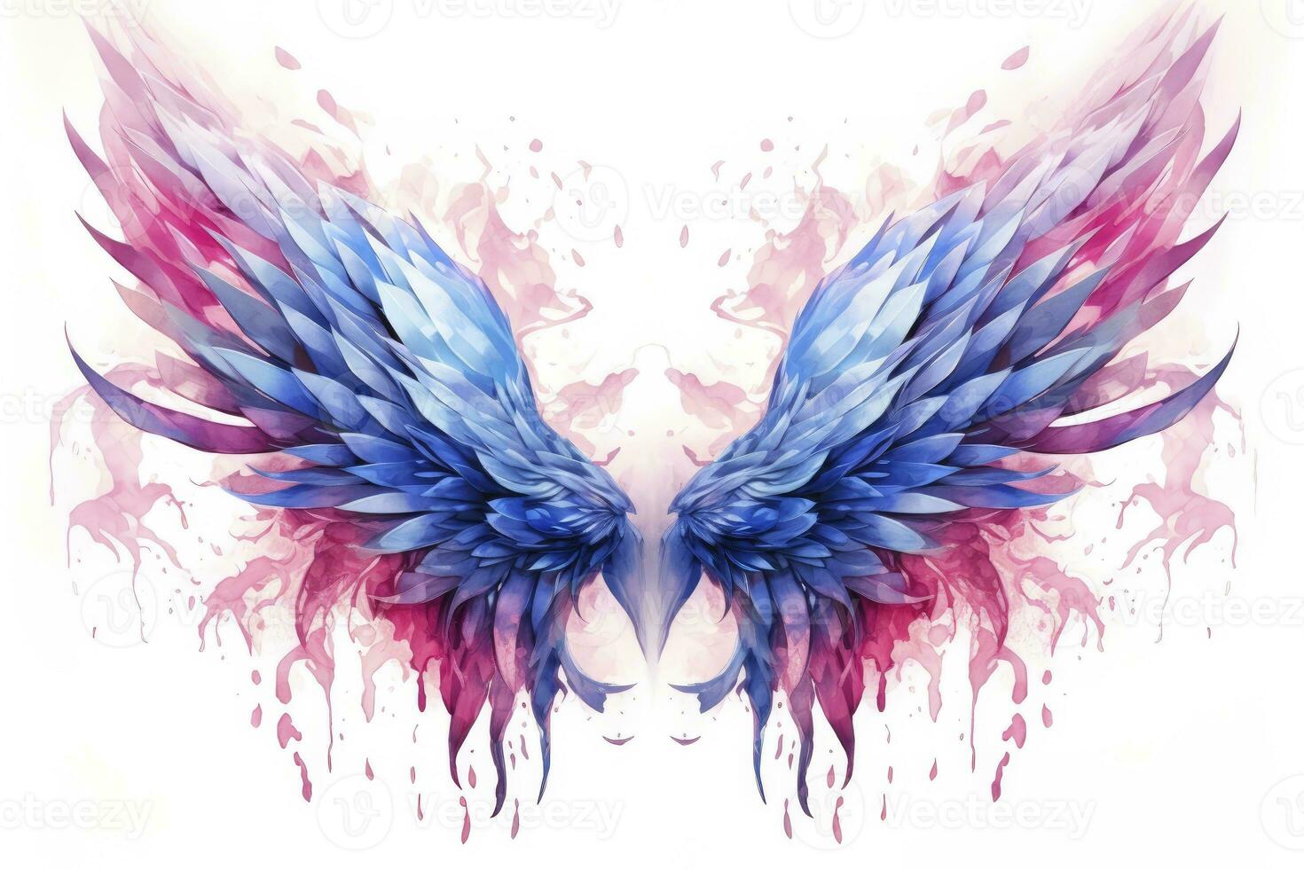 AI generated Beautiful magic watercolor blue pink wings. AI Generated photo