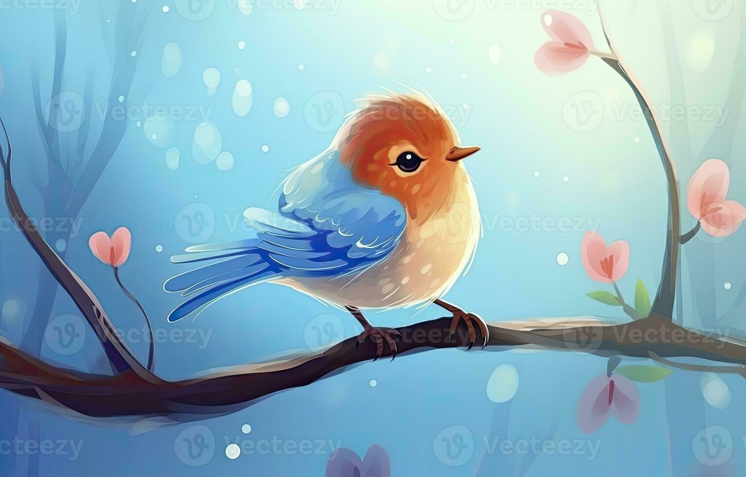 AI generated Cute little bird with a  nature background.  AI Generated. photo