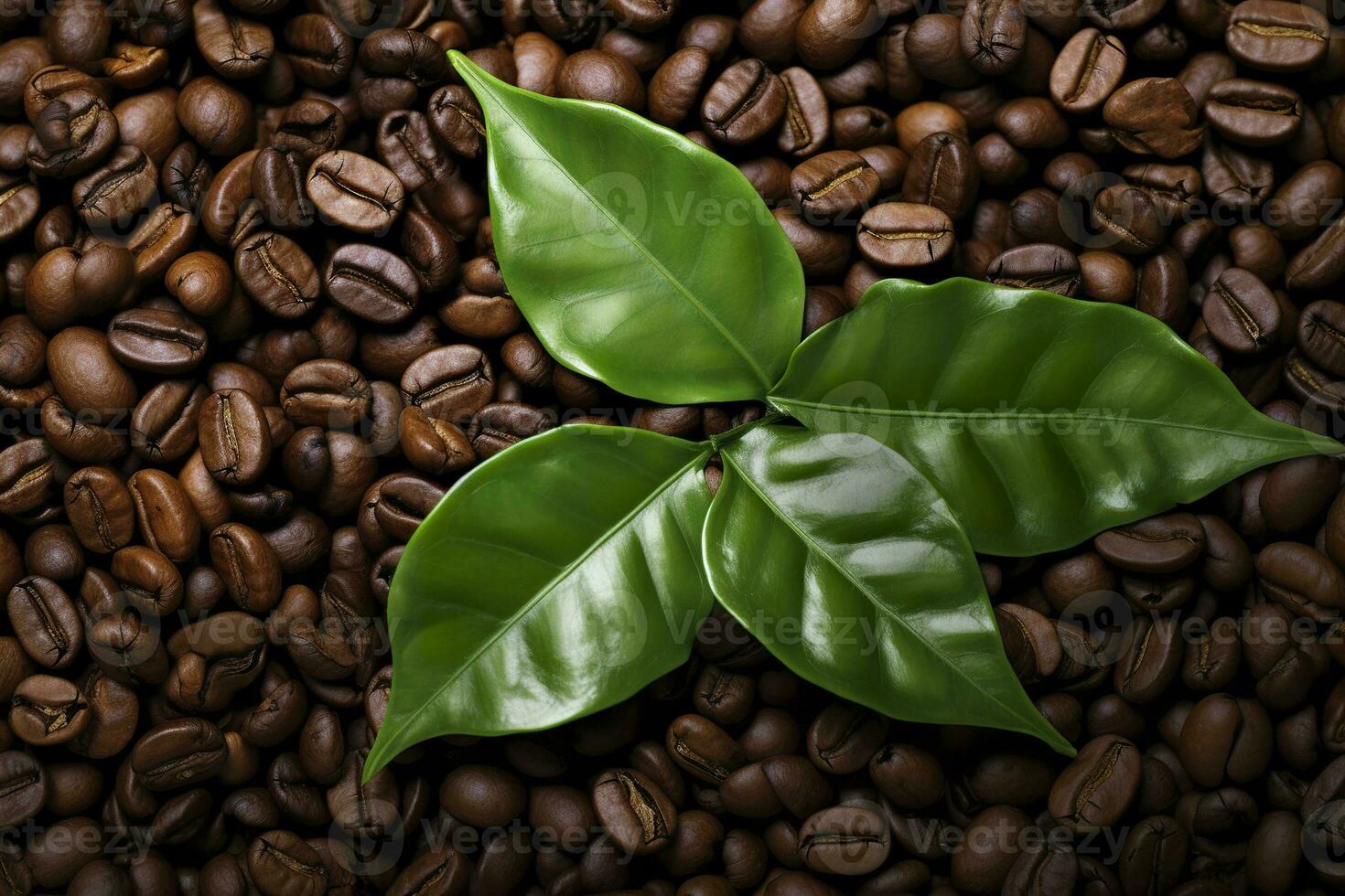 AI generated Green leaves with coffee beans as background. AI Generated photo