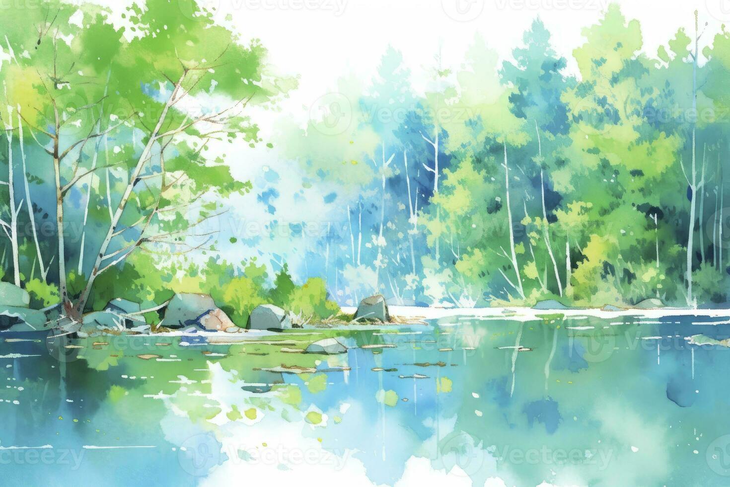 AI generated The serenity of a secluded forest lake.AI Generated photo