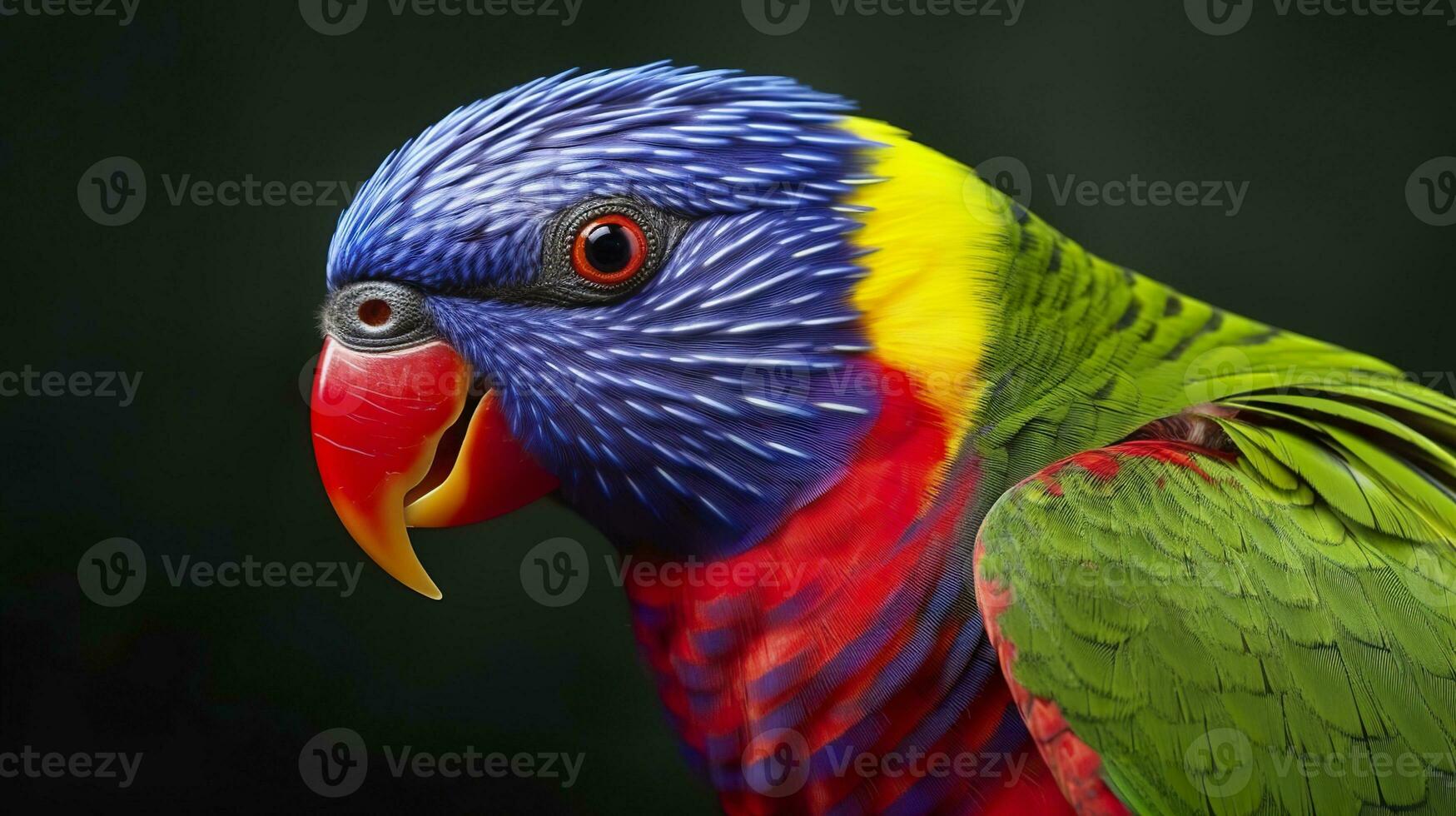AI generated Side view Closeup of beautiful and colorful Lorikeet Green naped bird. Generative AI photo