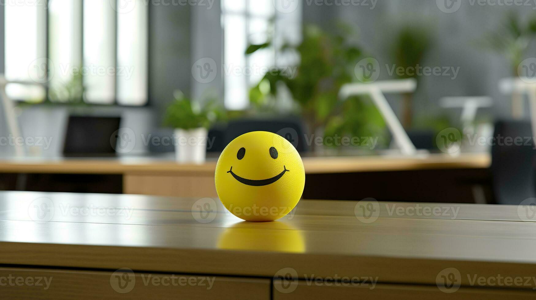 ai generado un amarillo sonriente pelota lata promover un positivo trabajo ambiente. generativo ai foto