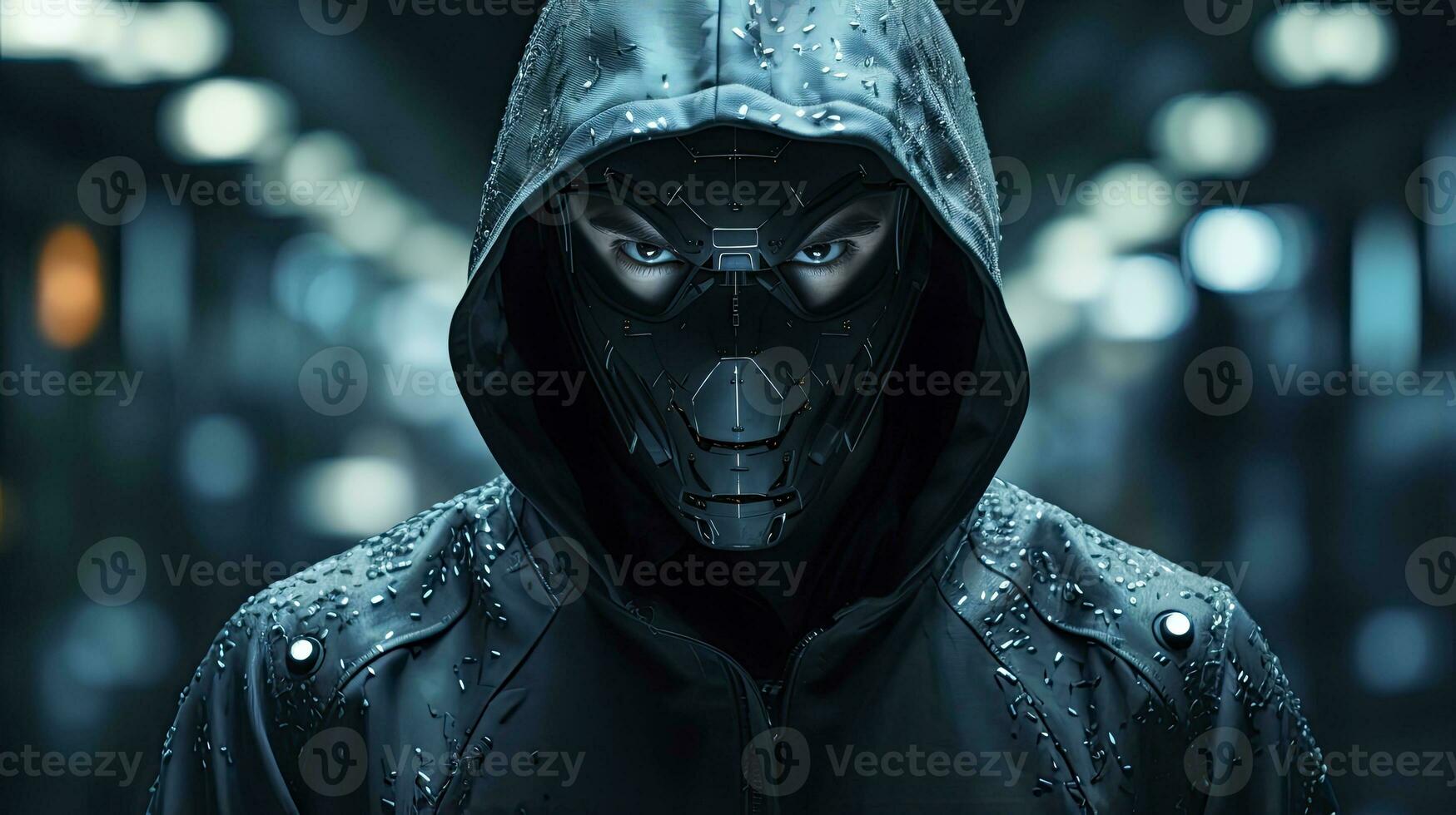 AI generated Binary Intrigue. Anonymous robotic hacker. Concept of hacking. AI Generated photo