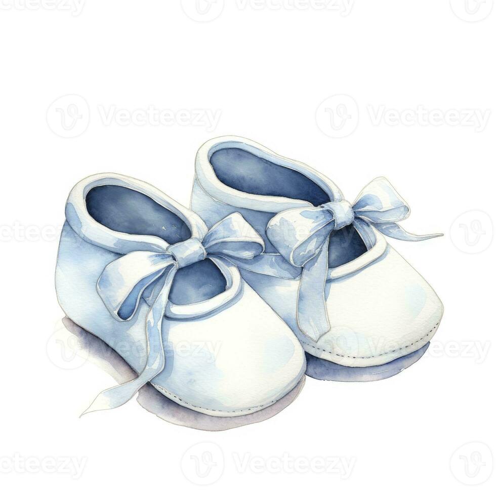 AI generated Watercolor newborn small shoes isolated white background. AI Generated photo