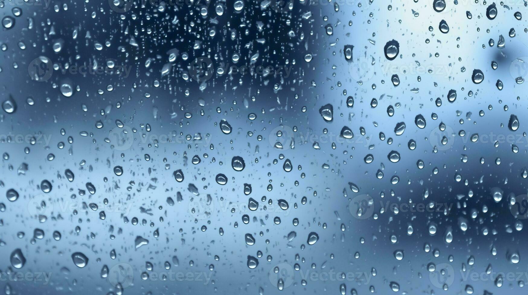 AI generated Raindrops on the window. Blue tone. Generative AI photo