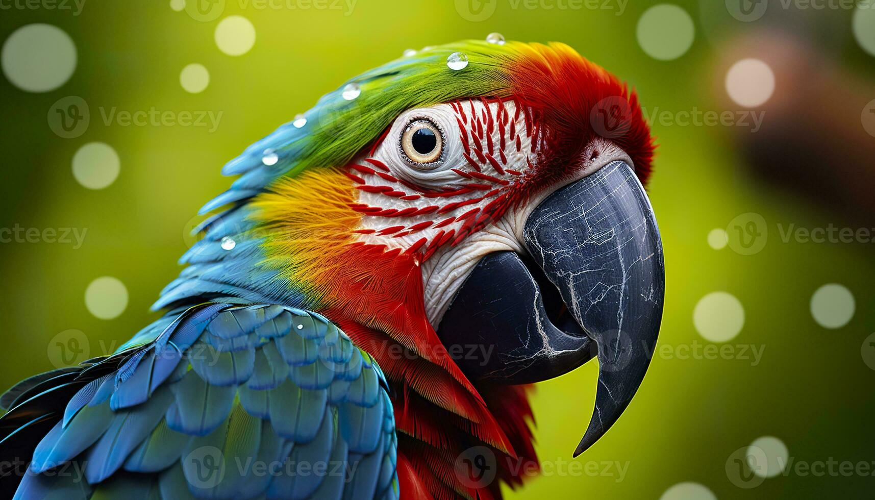 AI generated Tropical macaw perched, vibrant feathers in focus. Generative AI photo