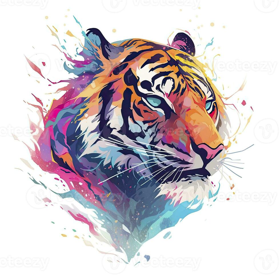 AI generated Watercolor tiger head on isolated with white background. AI Generated photo