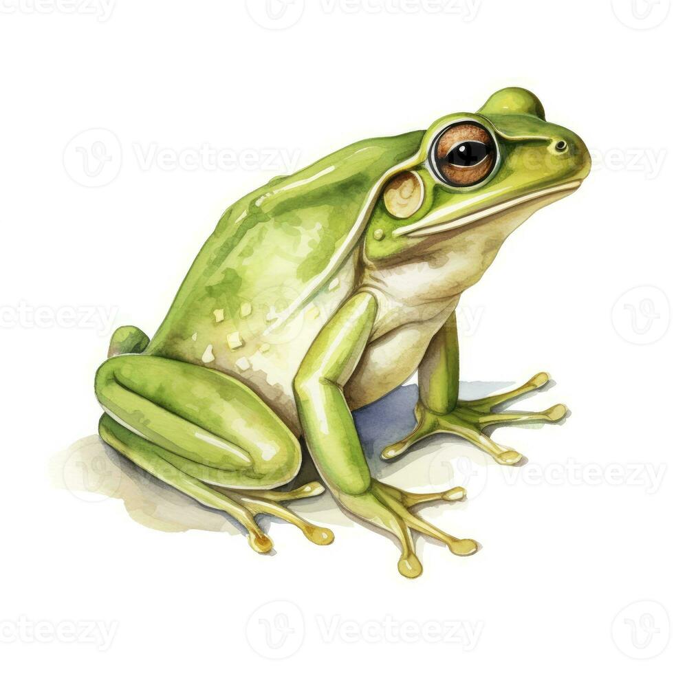 AI generated Watercolor green frog on white background.  AI Generated photo