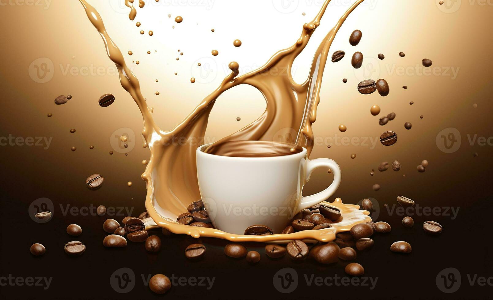 AI generated hot liquid coffee splash with Coffee Bean falling, 3d illustration. AI Generated photo