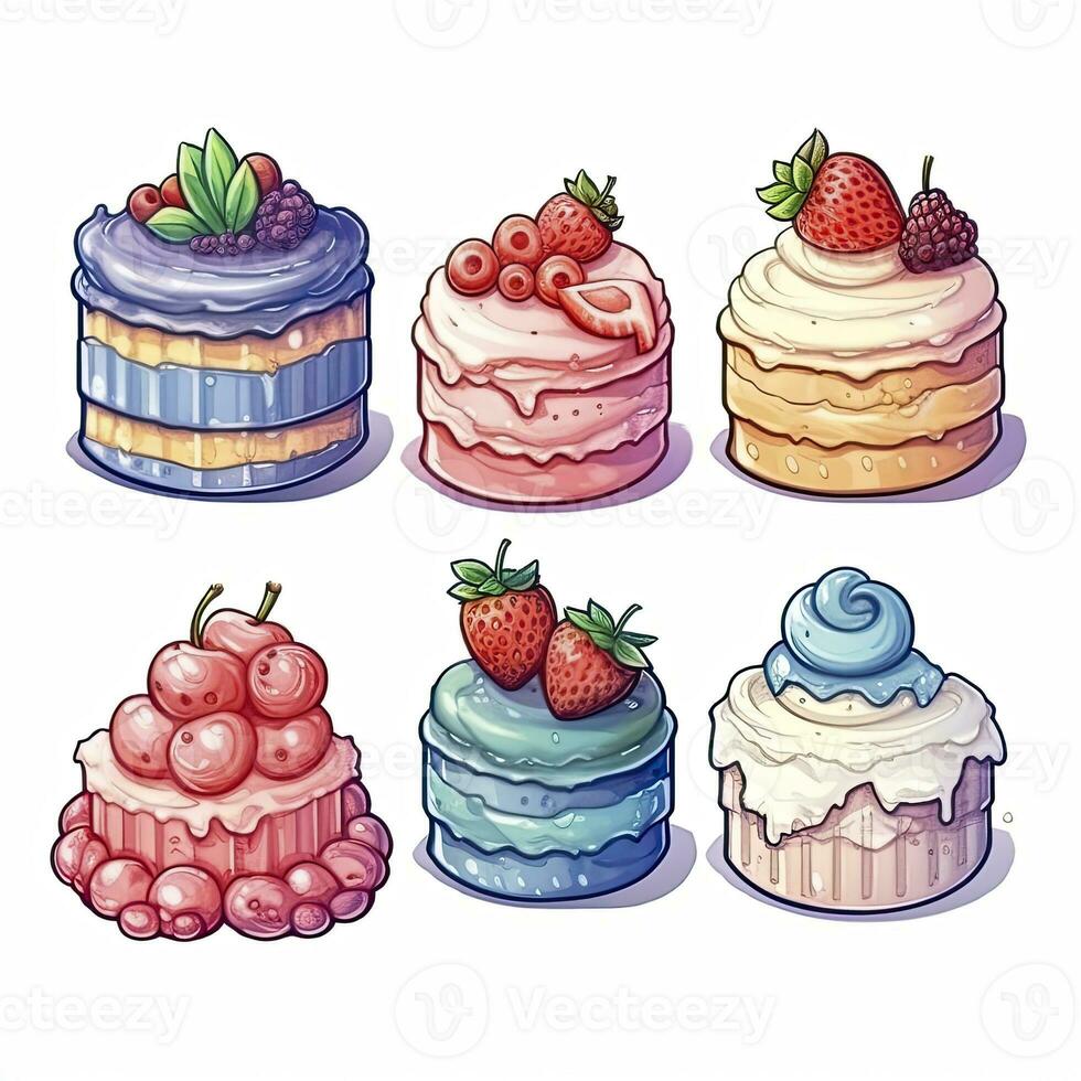 AI generated Set of Cake piece illustration on white background. AI Generated photo