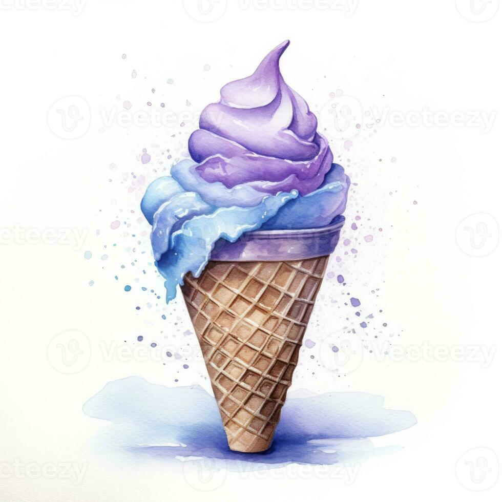 AI generated Watercolor ice cream in a waffle cone. AI Generated photo