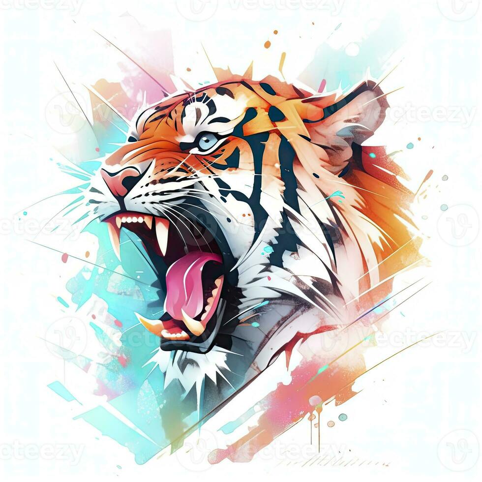 AI generated Watercolor tiger head on isolated with white background. AI Generated photo