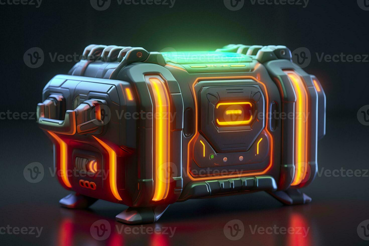 AI generated Modern and Futuristic Neon Digital Gaming Chest in Cartoon Pixar 3D Blender Style. AI Generative photo