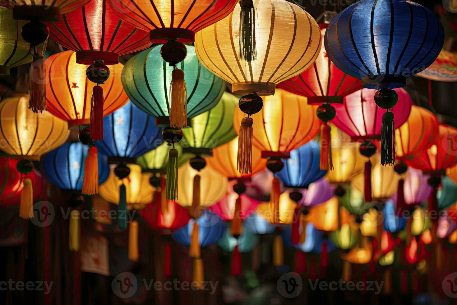 AI generated Colorful festival lanterns during the Chinese traditional holiday season. AI Generated photo