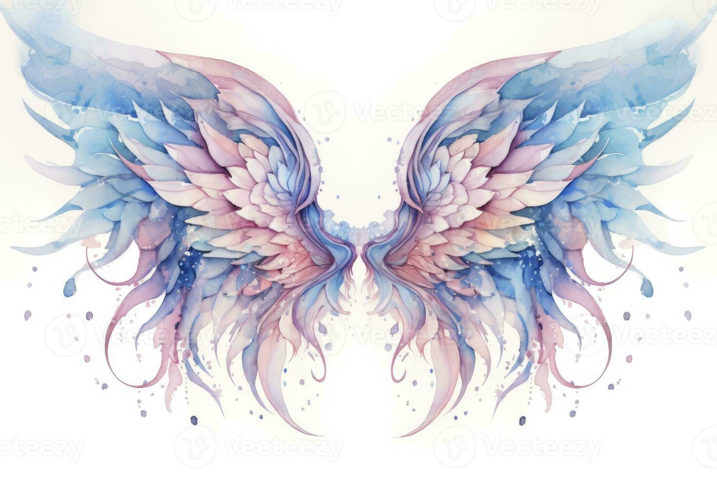 AI generated Beautiful magic watercolor blue pink wings. AI Generated photo