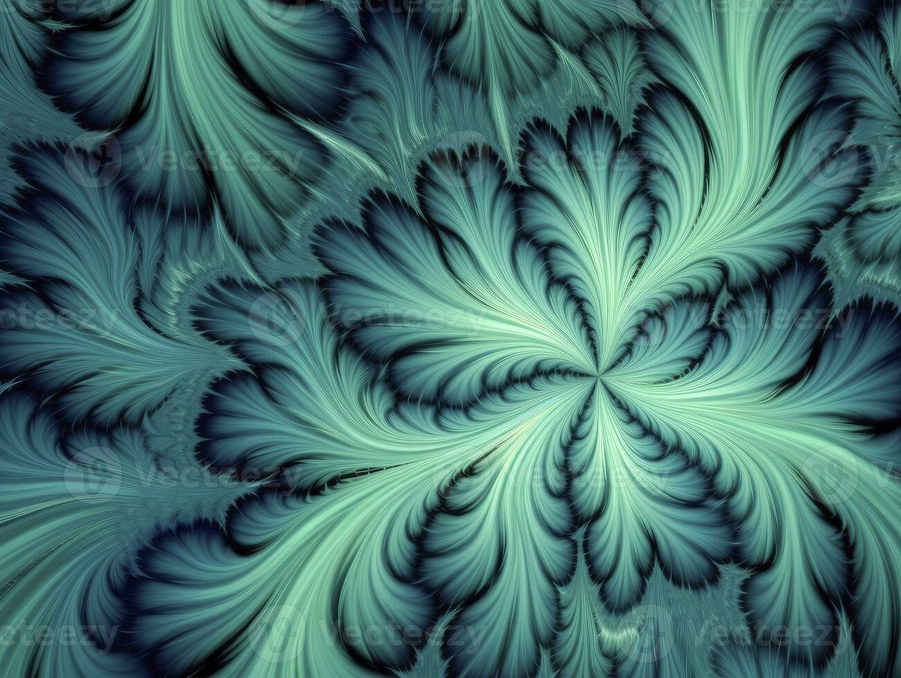 AI generated Aqua and Green psychedelic fractal.  AI Generated photo