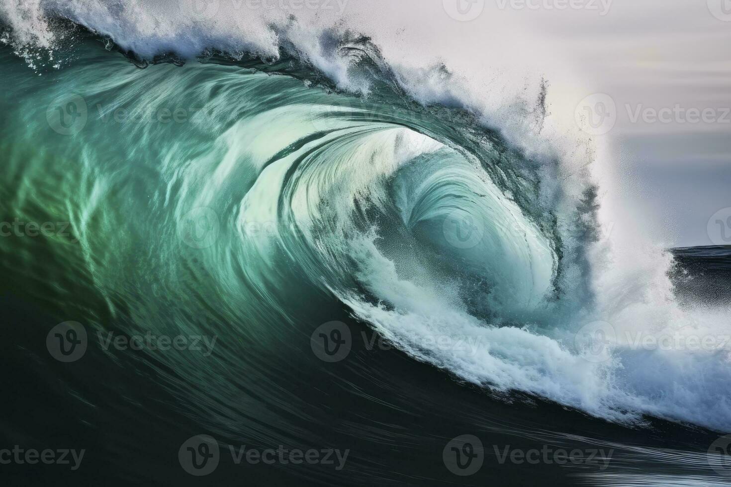 AI generated Extreme close up of thrashing emerald ocean waves. AI Generated photo