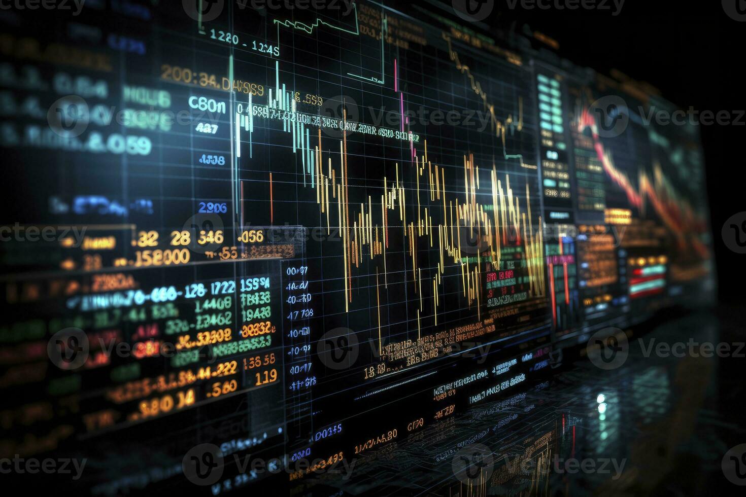 AI generated Digitally Generated Currency and Exchange Stock Chart for Finance and Economy Based Computer Software and Coding Display. AI Generated photo