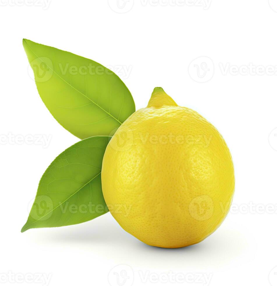 AI generated Lemon with leaf isolated on white background. AI Generated photo