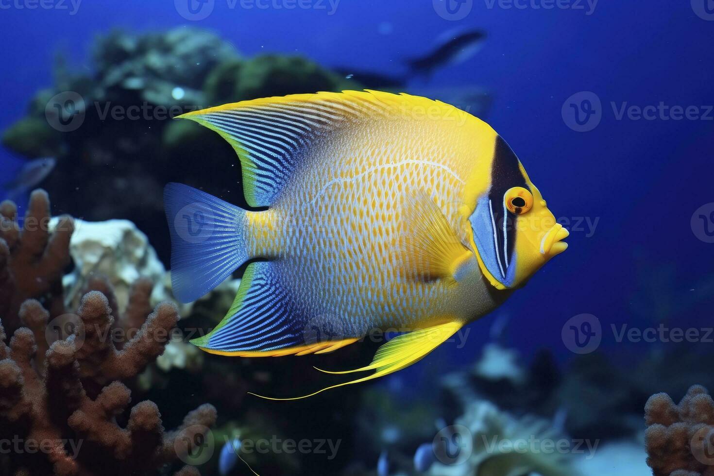 AI generated Beautiful angelfish in the ocean. AI Generated photo