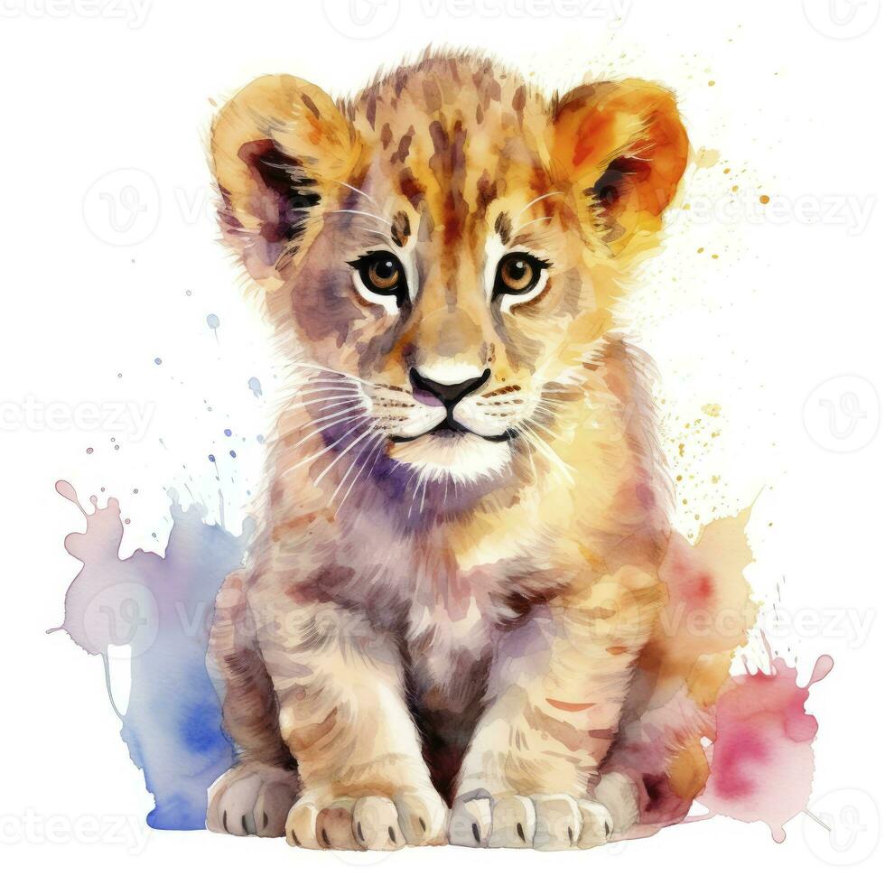 AI generated Watercolor Baby Lion. AI Generated photo