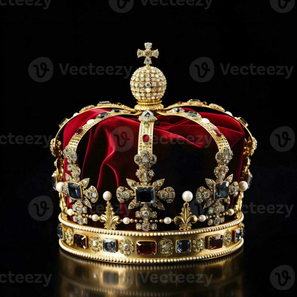 AI generated The Royal Coronation Crown Isolated on a Black Background. Generative AI photo