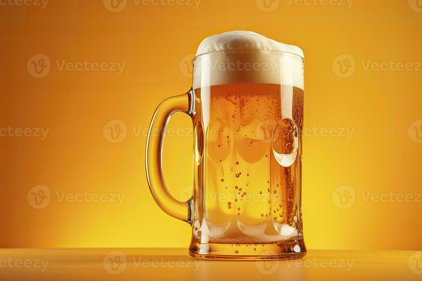 AI generated Beer glass with full beer isolated with a yellow background. AI Generated photo