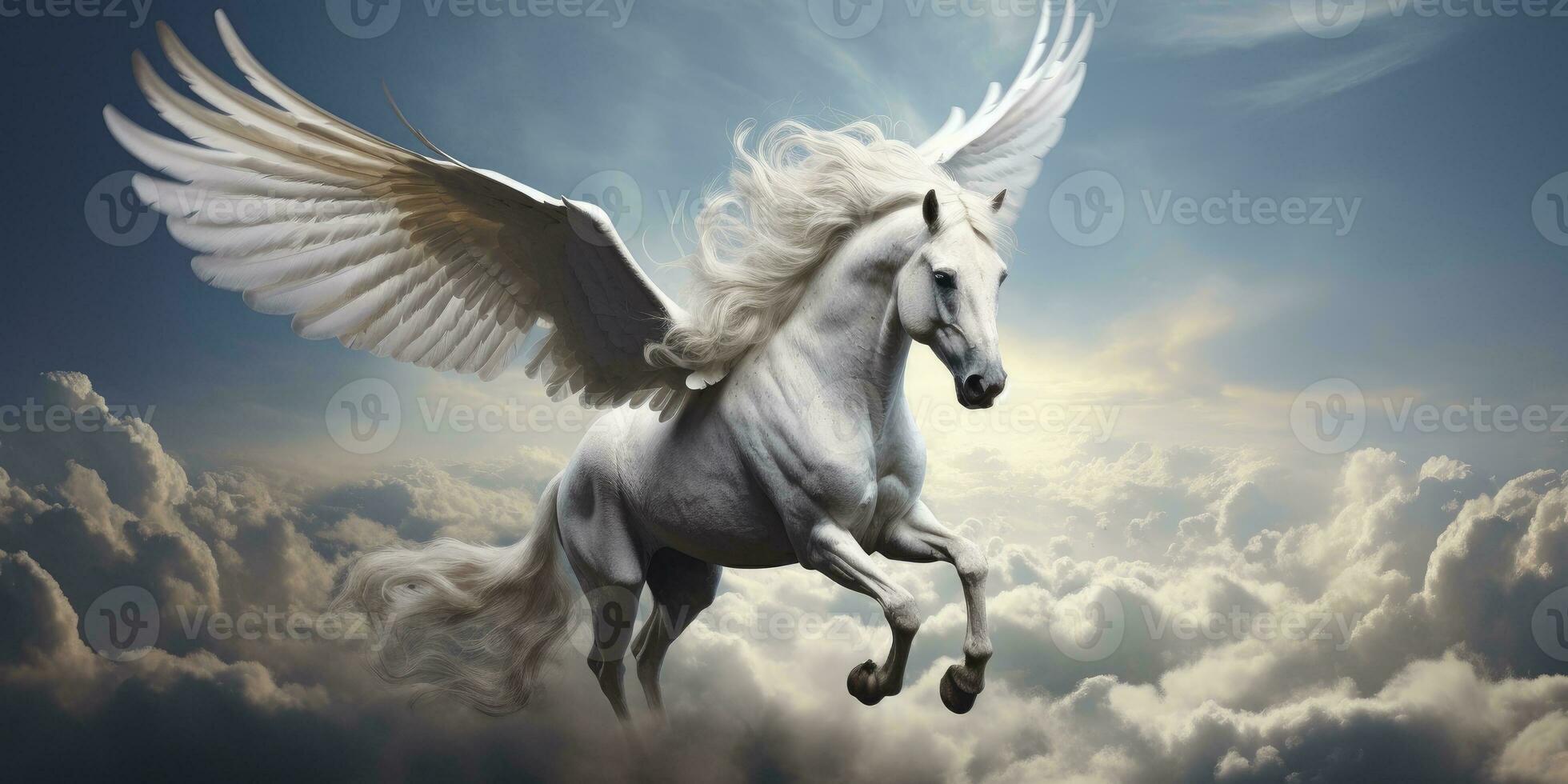 AI generated A white horse with wings. AI Generated photo