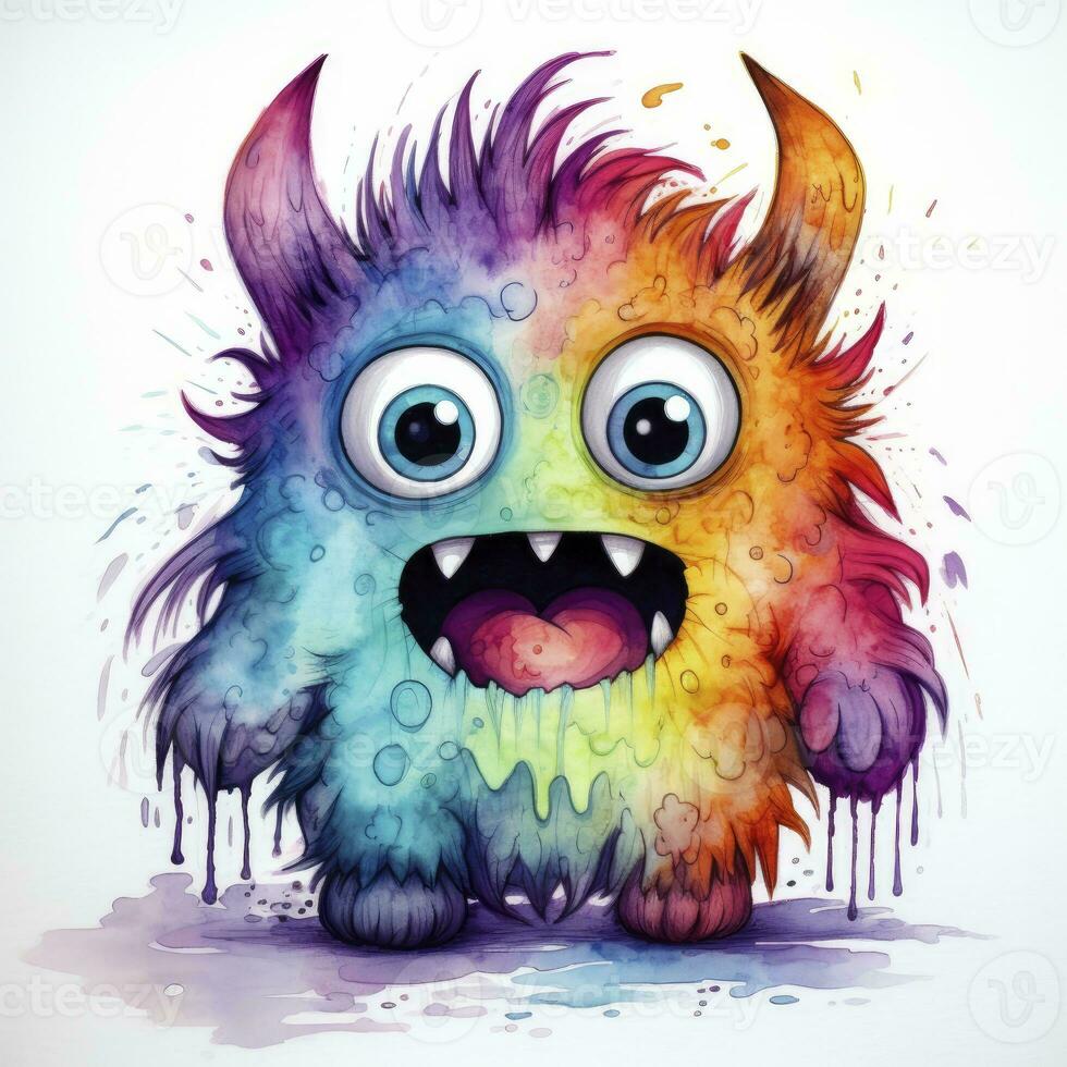AI generated Watercolor cute monster on white background. AI Generated photo