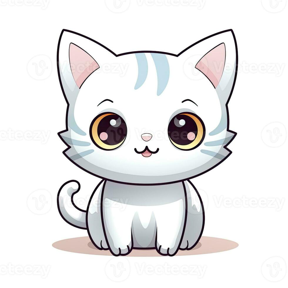 AI generated Cute Kawaii cat clipart icon white background. AI Generated photo