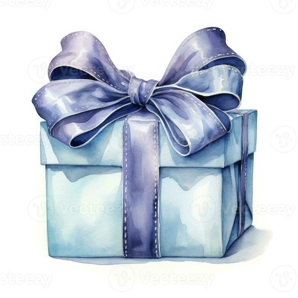 AI generated Watercolor birthday present with bow isolated on white background.  AI Generated photo