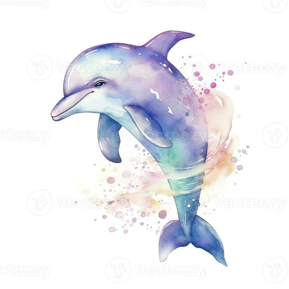 AI generated Watercolor fantasy Baby Dolphin clip art isolated white background. AI Generated photo